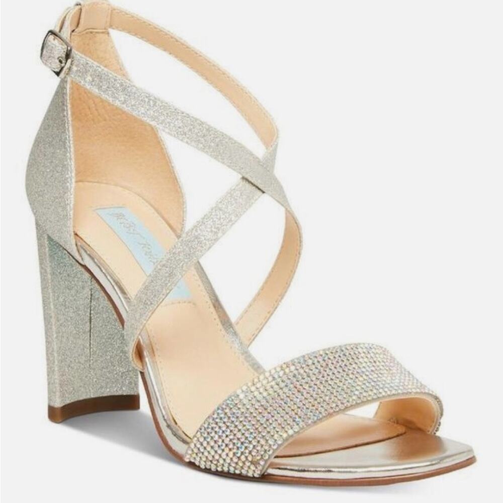 Betsey Johnson Women's Bella Strappy Rhinestone Sandals in Silver Size 9.5
